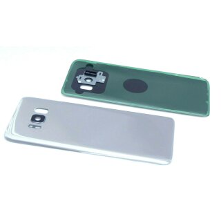 handywest Kompatibel für Samsung Galaxy S8 SM-G950F Silver / Silber Akkudeckel Backcover Rückseite inkl Kleber Rückschale Hosing Cover inkl Kamera Camera Glas Mit Klebefolie Streifen Adhesive