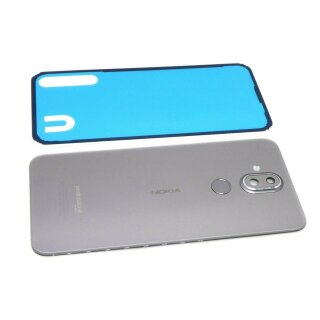 Original Nokia 8.1 TA-1119 Akkudeckel Cover Kamerglas TouchID Flex Kleber Silber