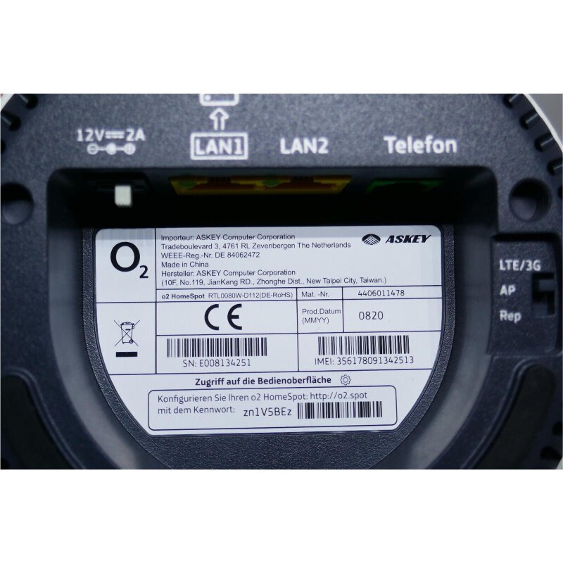 O2 Homespot Router Sim Slot O2 HomeSpot Router Sim-Karte WLAN Wifi 4G LTE Modem Internet bis zu 3 ...